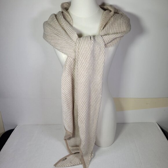 Calvin Klein Beige & Cream Striped Acrylic Knit Scarf Wrap - Picture 1 of 6